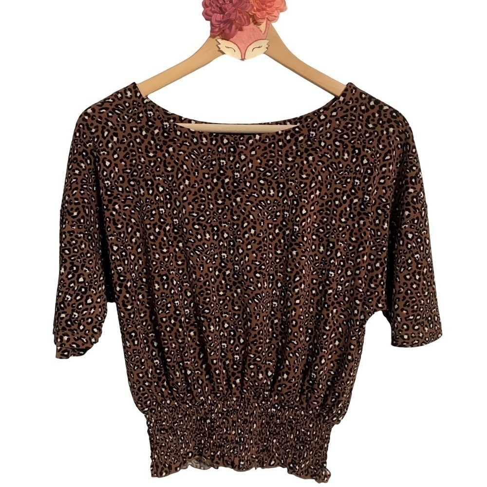 Express One Eleven leopard print boat neck dolman sleeve top w/ smocked bottom